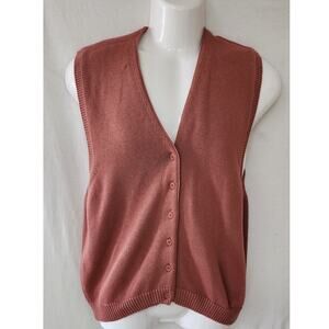 Lands End Vtg  90's  Dusty Rose Button Down Sleeveless Cotton Vest Womens Medium